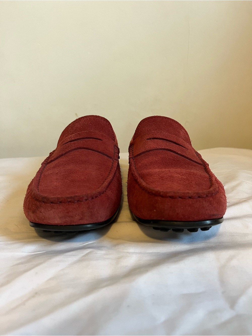 Tod's Red Suede Penny Loafers 
Size- Men’s 8A